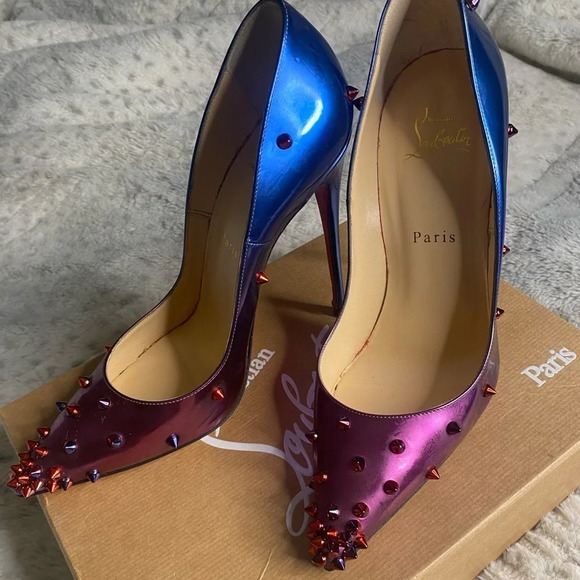 CHRISTIAN LOUBOUTIN Patent Scarabe Degraspike 120 Pumps Rose Digitale Size 8.5 - Picture 2 of 12